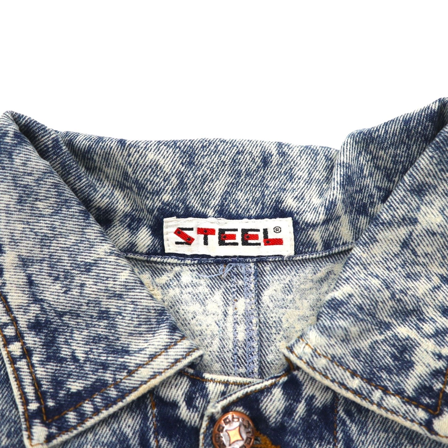 USA made 90s STEEL chemical wash denim jacket, denim jacket, size L, blue, cinch back