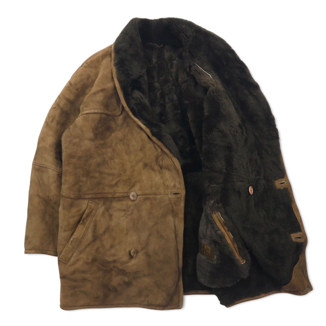 Elisa Sori Made in Italy Shearling Sheepskin Coat ショールカラー ムートンコート XL ブラウン シアリング レザー シープスキン