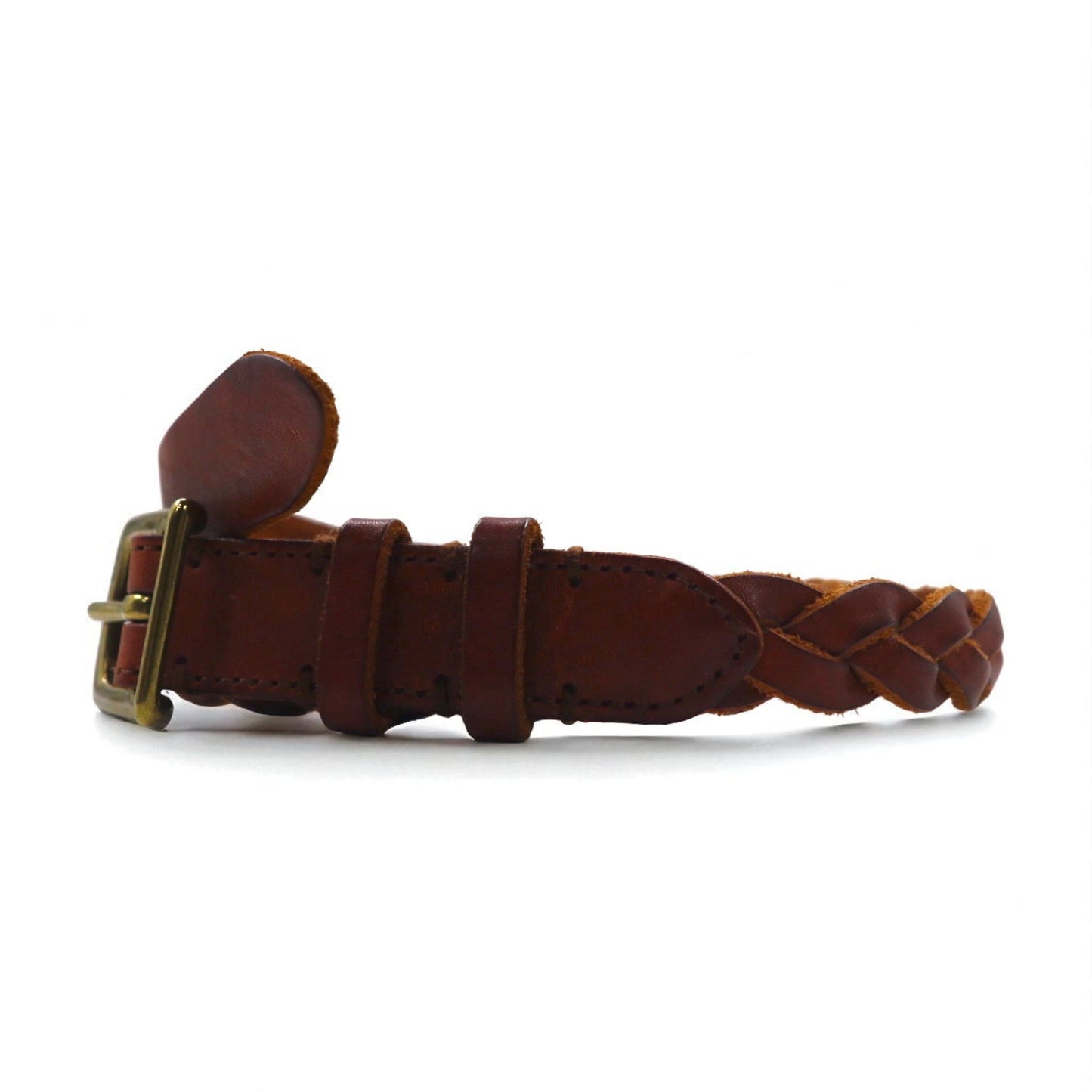 POLO RALPH LAUREN イントレチャート 編み込み レザーベルト 36/90 ブラウン 牛革 メッシュ ナロー