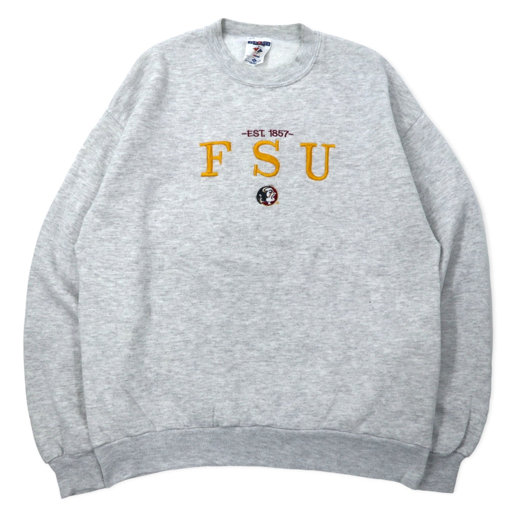 日本然リトテ-古着オンライン-JERZEES USA製 90年代 カレッジ 刺繍 スウェット L グレー コットン 裏起毛 FSU フットボール-JERZEES USA Made 90's College Embroidery Sweatshirt L Gray Cotton brushed lining FSU Football
