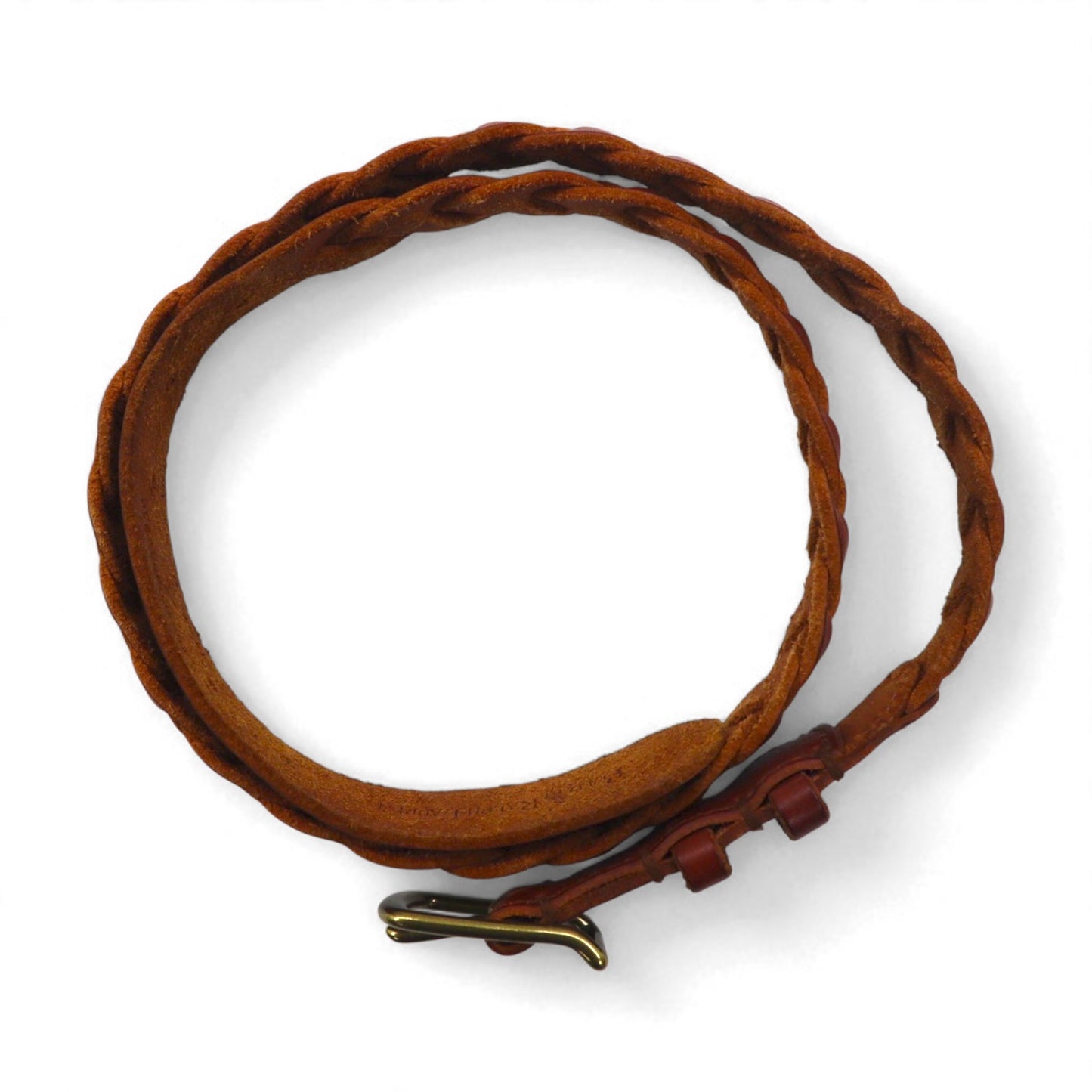 POLO RALPH LAUREN イントレチャート 編み込み レザーベルト 36/90 ブラウン 牛革 メッシュ ナロー