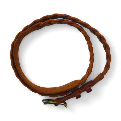 POLO RALPH LAUREN イントレチャート 編み込み レザーベルト 36/90 ブラウン 牛革 メッシュ ナロー