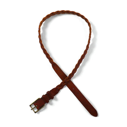 POLO RALPH LAUREN イントレチャート 編み込み レザーベルト 36/90 ブラウン 牛革 メッシュ ナロー