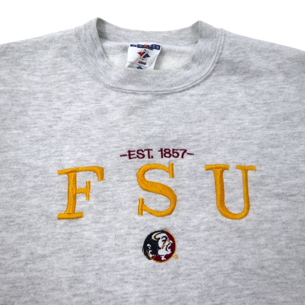 JERZEES Made in USA 90s College Embroidered Sweatshirt L Grey Cotton Fleece Lining FSU Football
