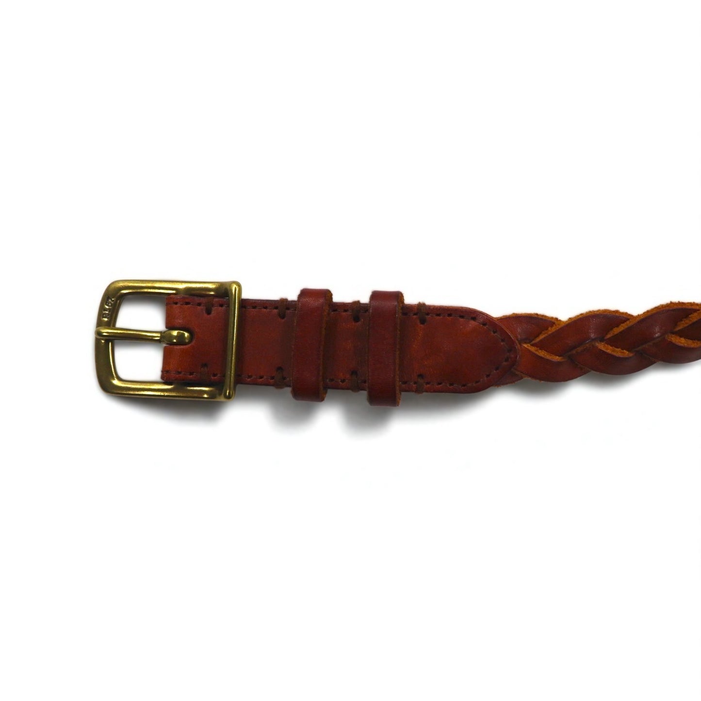 POLO RALPH LAUREN イントレチャート 編み込み レザーベルト 36/90 ブラウン 牛革 メッシュ ナロー