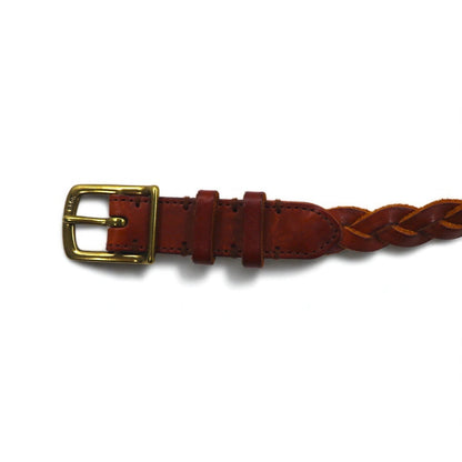 POLO RALPH LAUREN イントレチャート 編み込み レザーベルト 36/90 ブラウン 牛革 メッシュ ナロー