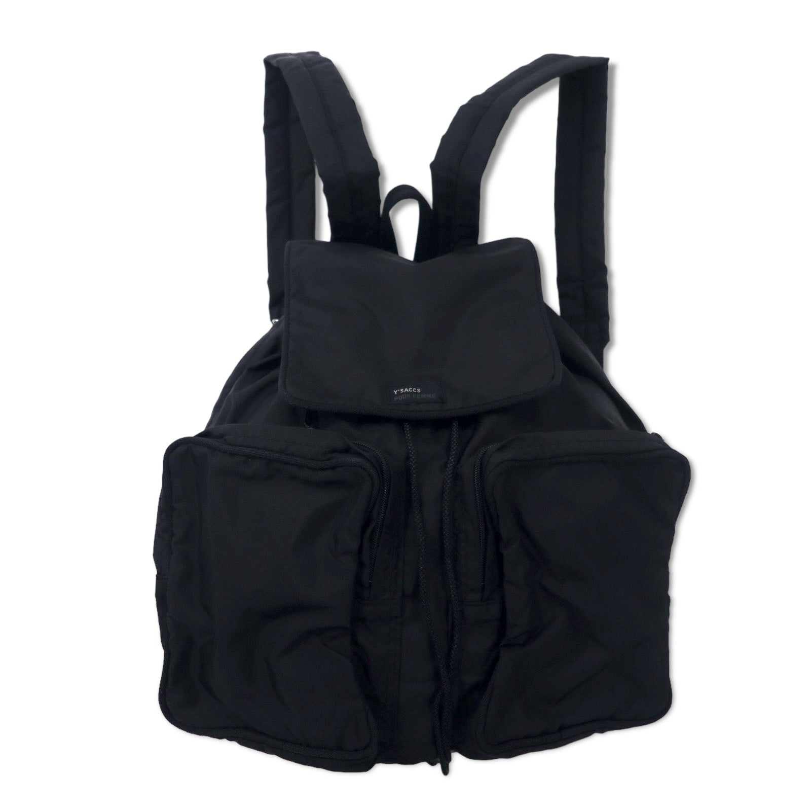 日本然リトテ-古着オンライン-Y'SACCS POUR FEMME ( YOHJI YAMAMOTO ) ナイロン ミニリュック 巾着 ブラック 日本製-Y'SACCS POUR FEMME (YOHJI YAMAMOTO) Nylon Mini Ruck Draw Strip Black Japan MADE