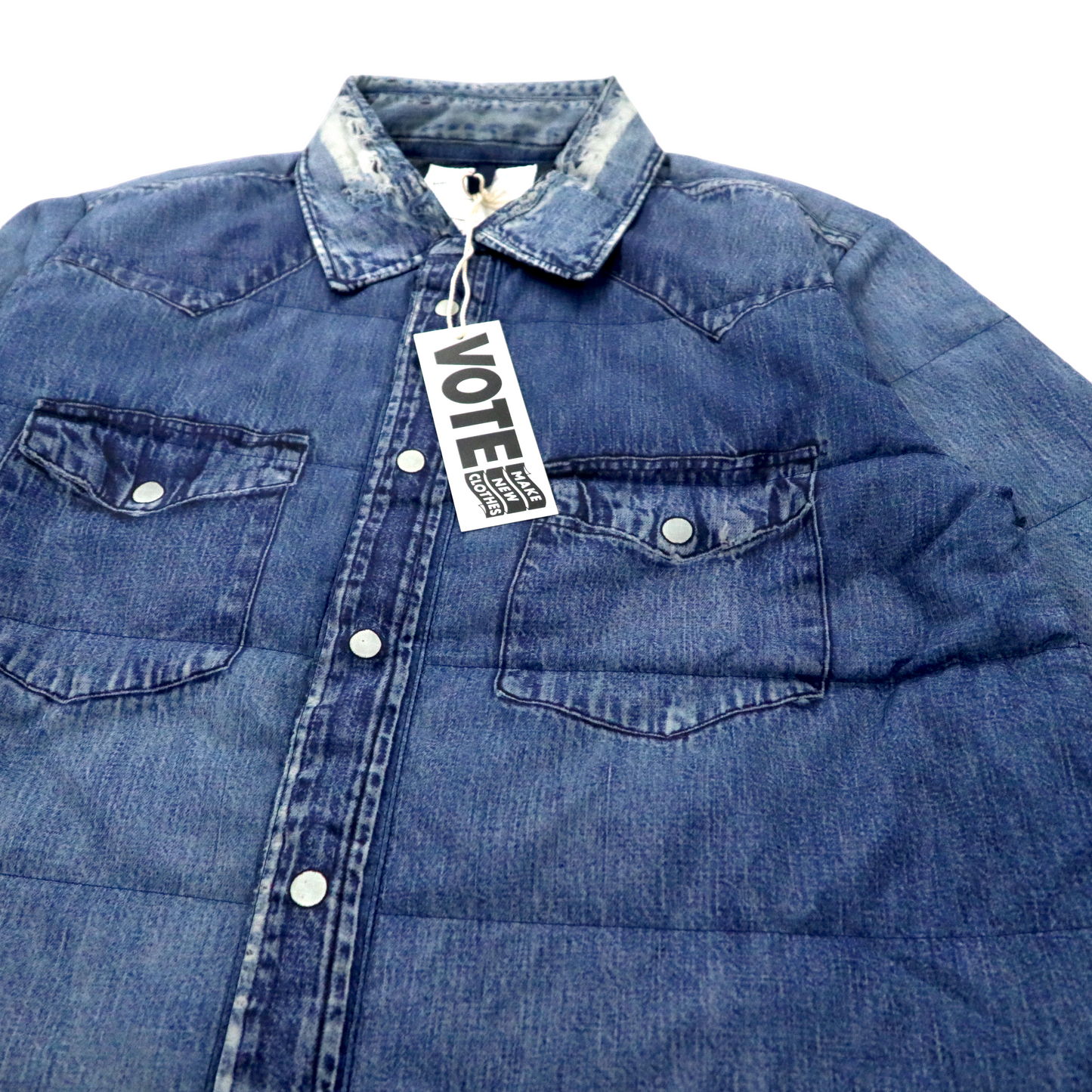 Vote Make New Clothes 3D Denim graffic Puffer Shirt M Blue 3D VTG