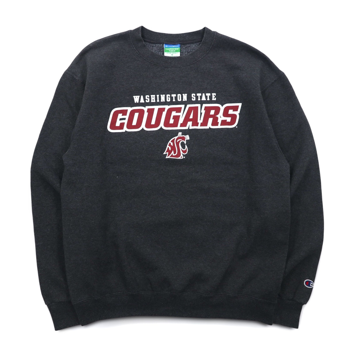 Champion ECO FLEECE College Print Sweatshirt, M, Gray, Fleece Lining, NCAA WASHINGTON STATE COUGARS, Made in Honduras