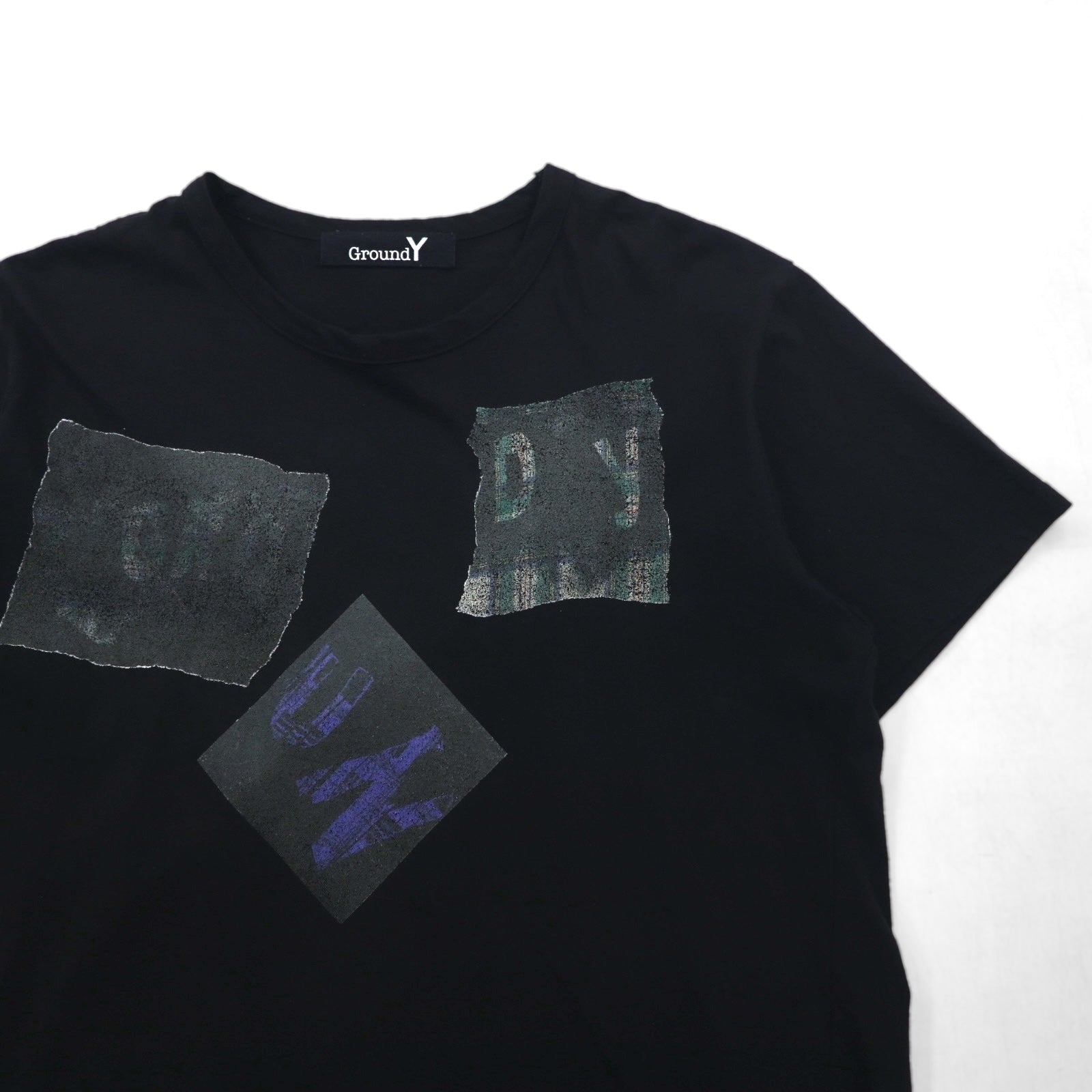 Ground Y (YOHJI YAMAMOTO) Check Logo Graphic Tee, Size L, Black, GT-T34-015, Made in Japan