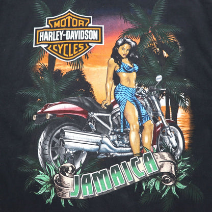 HARLEY DAVIDSON JAMAICA Back Print T-Shirt XL Black Pin-up Girl