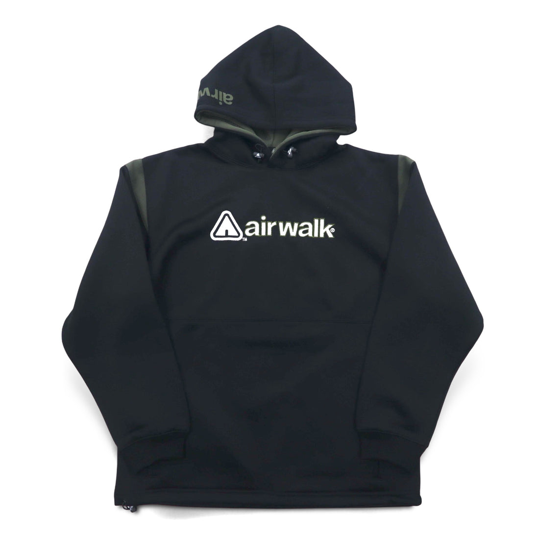 airwalk 00s pullover hoodie jersey M black polyester fleece lining drawstring