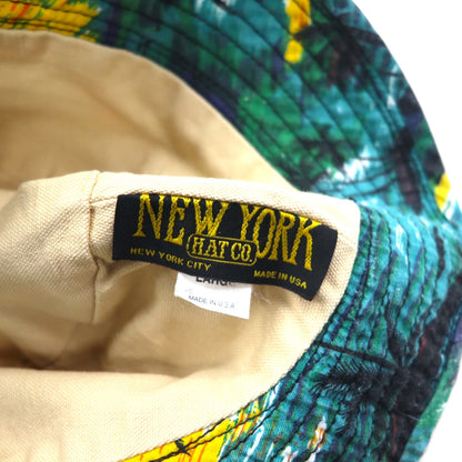 NEW YORK HAT Co. USA製 ビーチモチーフ バケットハット L グリーン 総柄 コットン