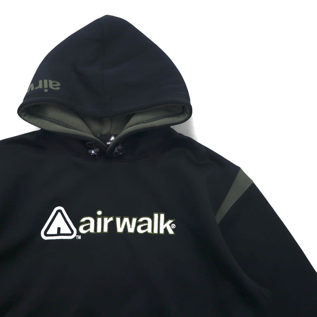 airwalk 00s pullover hoodie jersey M black polyester fleece lining drawstring