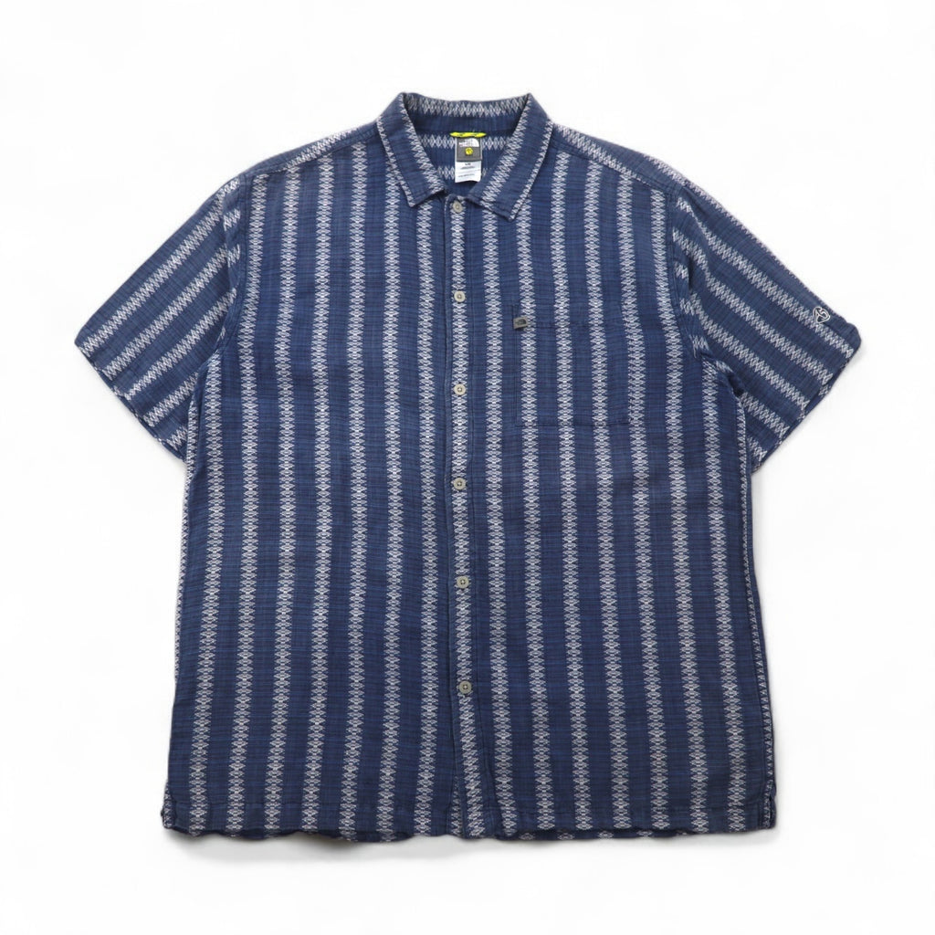 THE NORTH FACE A5 Series Short Sleeve Jacquard Linen Shirt, Size L, Blue, Cotton, All-Over Stripe, AYD3