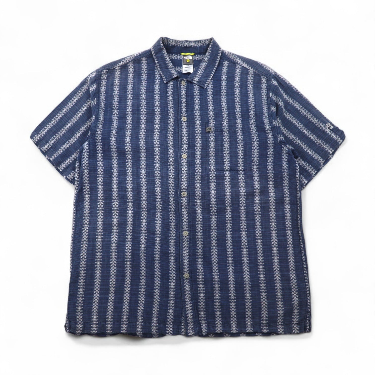THE NORTH FACE A5 Series Short Sleeve Jacquard Linen Shirt, Size L, Blue, Cotton, All-Over Stripe, AYD3