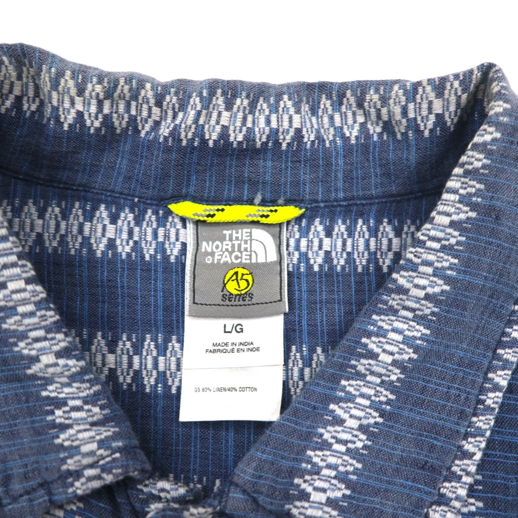 THE NORTH FACE A5 Series Short Sleeve Jacquard Linen Shirt, Size L, Blue, Cotton, All-Over Stripe, AYD3