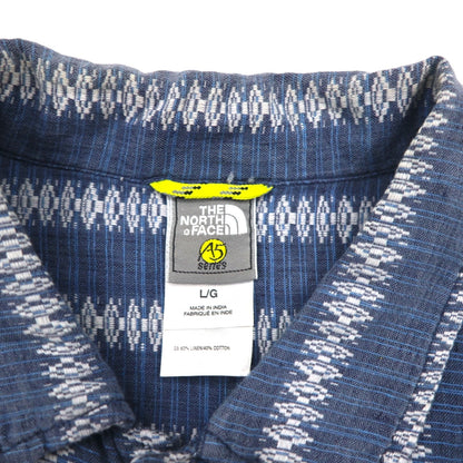 THE NORTH FACE A5シリーズ 半袖 ジャガード リネン シャツ L ブルー コットン 総柄 ストライプ AYD3