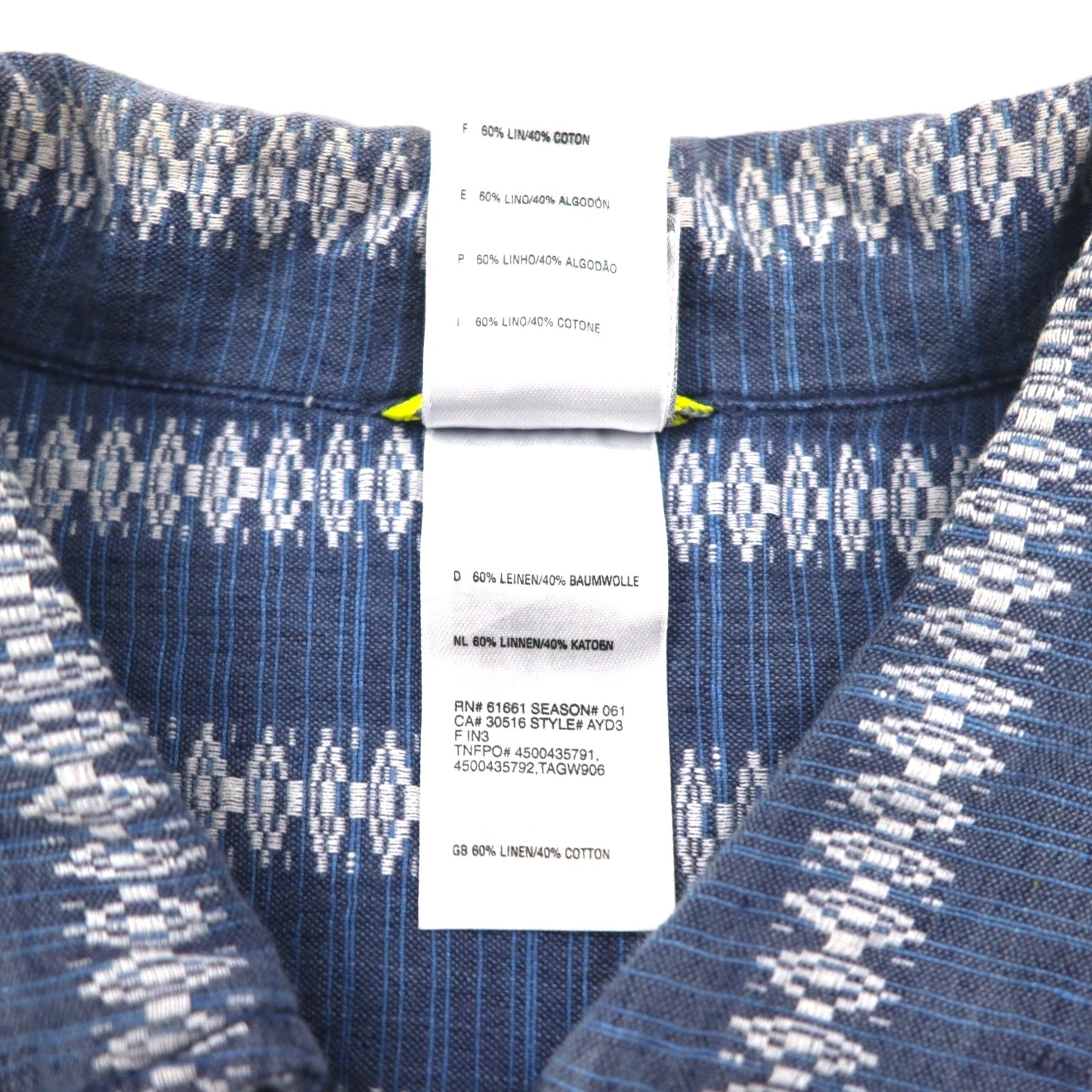 THE NORTH FACE A5シリーズ 半袖 ジャガード リネン シャツ L ブルー コットン 総柄 ストライプ AYD3