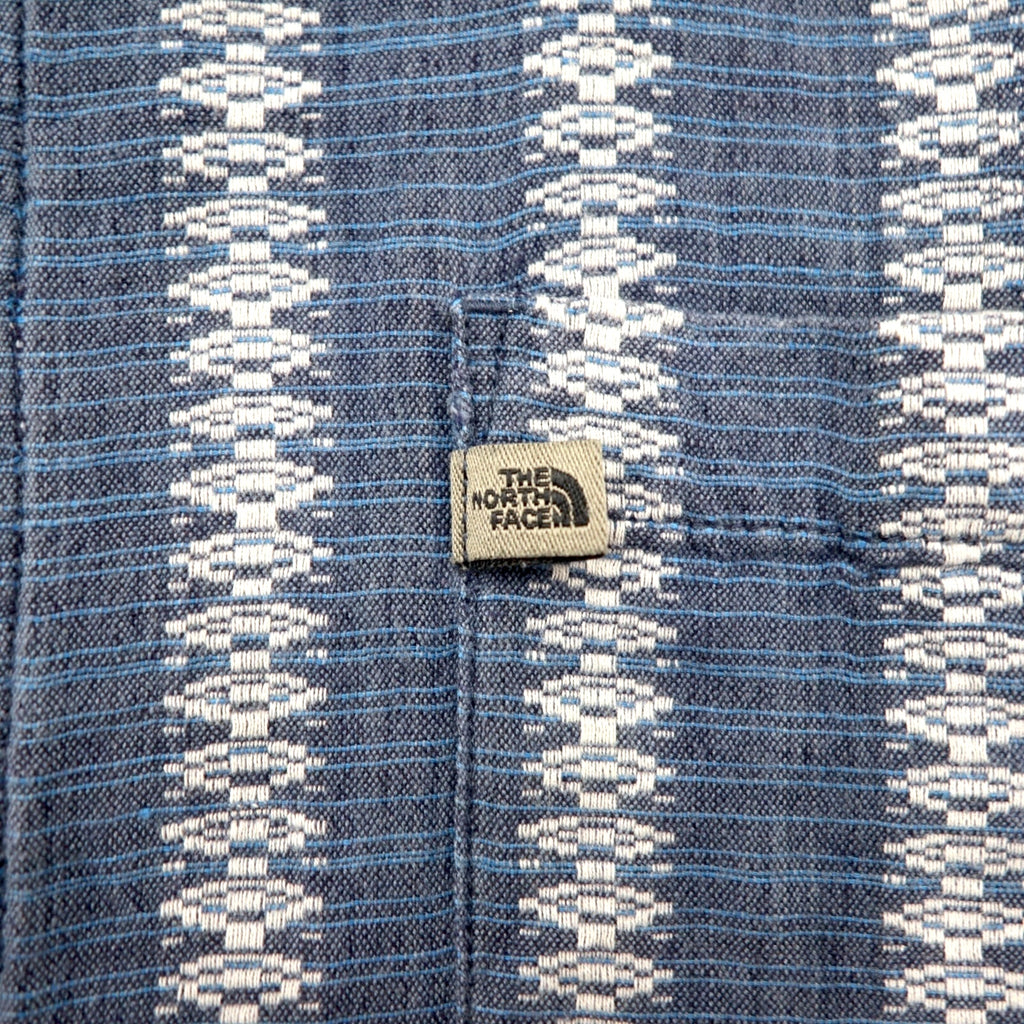 THE NORTH FACE A5 Series Short Sleeve Jacquard Linen Shirt, Size L, Blue, Cotton, All-Over Stripe, AYD3