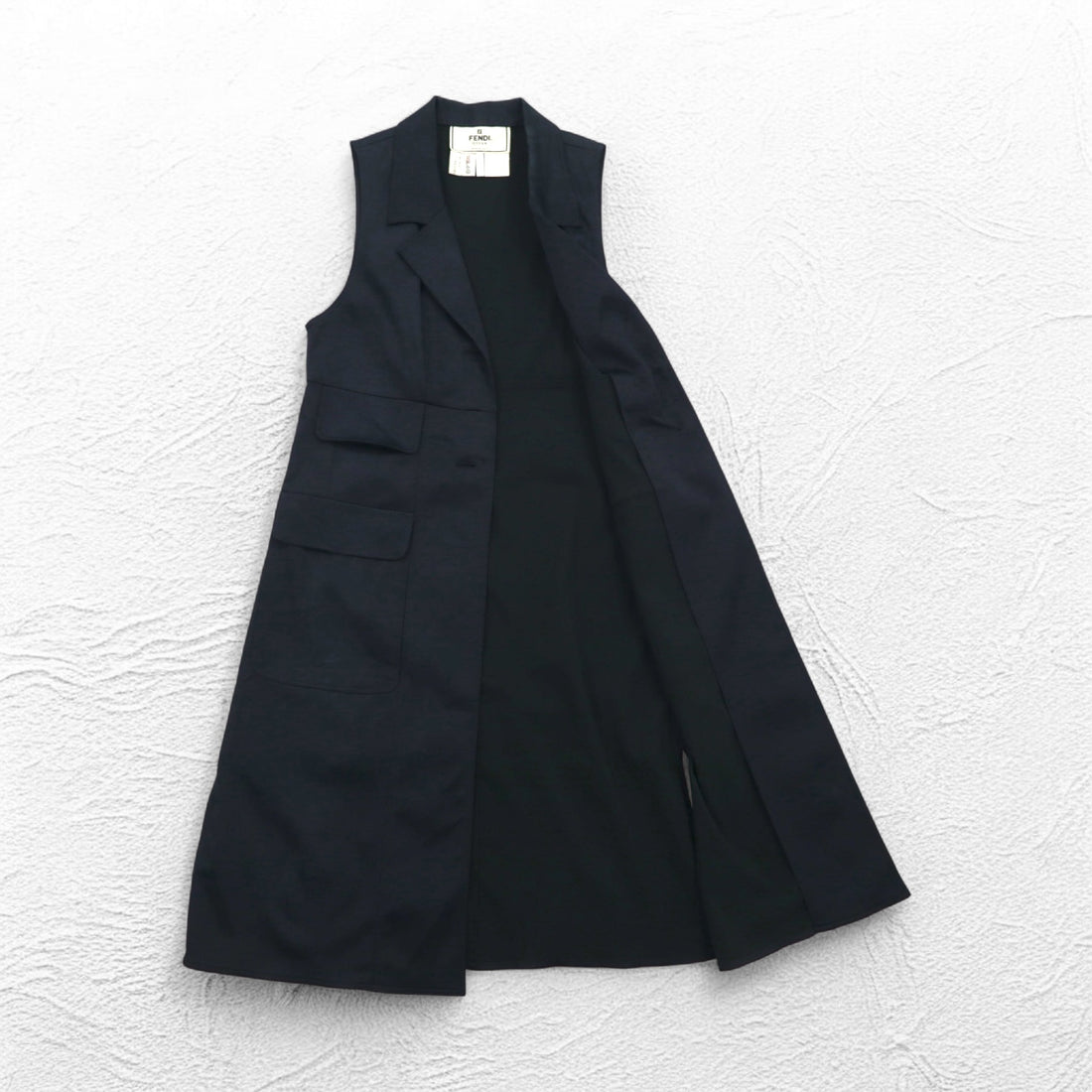 FENDI イタリア製 ノースリーブ コート ロング ジレ ワンピース M ブラック アセテート