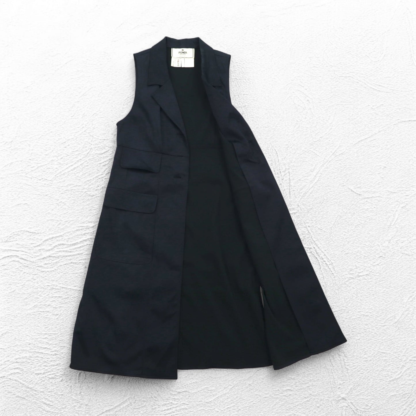 FENDI イタリア製 ノースリーブ コート ロング ジレ ワンピース M ブラック アセテート
