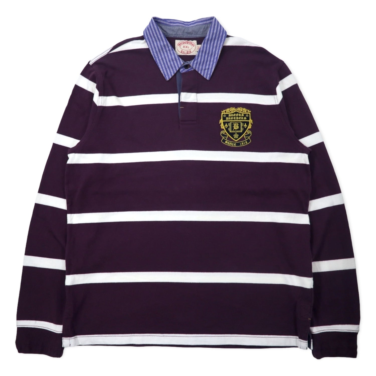 Brooks Brothers Striped Rugby Shirt XXL Purple Cotton Emblem Logo 