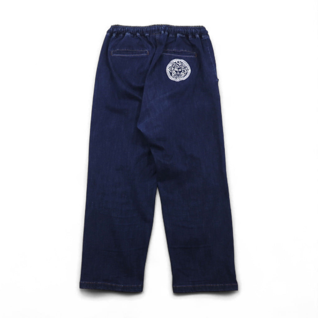 PUNK DRUNKERS PD Loose Denim Pants, Size M, Blue Indigo, Versace Parody Medusa