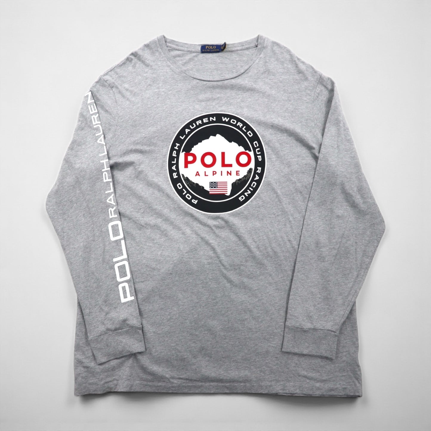 Polo Ralph Lauren Long Sleeve T-Shirt, Size XL, Gray, WORLD CUP RACING, POLO ALPINE Sleeve Logo