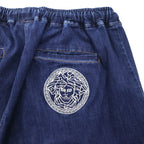 PUNK DRUNKERS PD Loose Denim Pants, Size M, Blue Indigo, Versace Parody Medusa