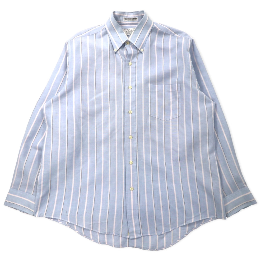 日本然リトテ-古着オンライン-THE MEN'S STORE AT SEARS 90年代 オックスフォード ボタンダウンシャツ 16 1/2 ブルー ストライプ ポリエステル コットン SINGLE NEEDLE TAILORING-THE MEN'S STORE at Sears 90's Oxford Button-Down Shirts 16 1/2 Blue Striped polyester cotton Single Needle Tailoring