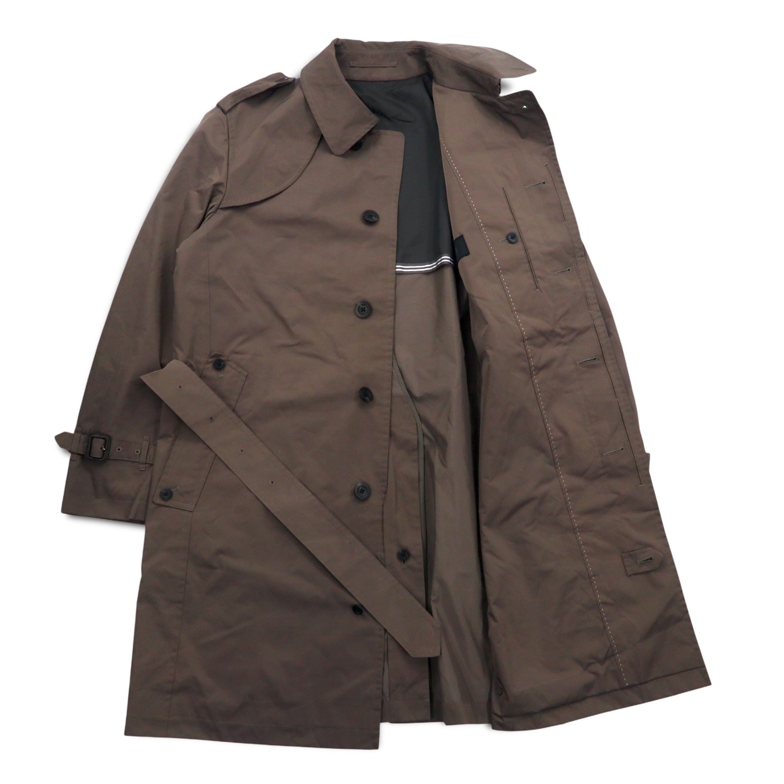 SANYO Solotex Military Trench Coat M Khaki Chin Strap Epaulette Belt Included