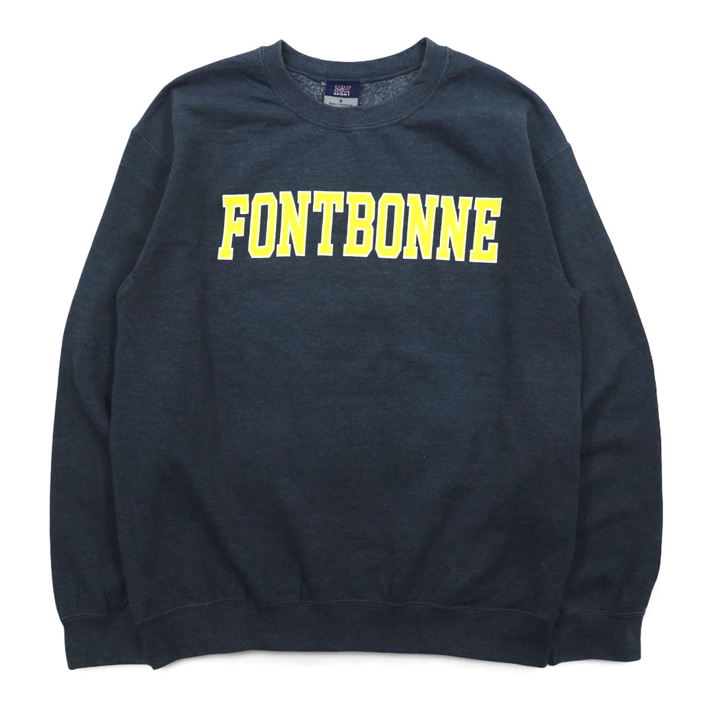 MV SPORT 90s College Print Sweatshirt M Grey Cotton Fleece Lining FONTBONNE