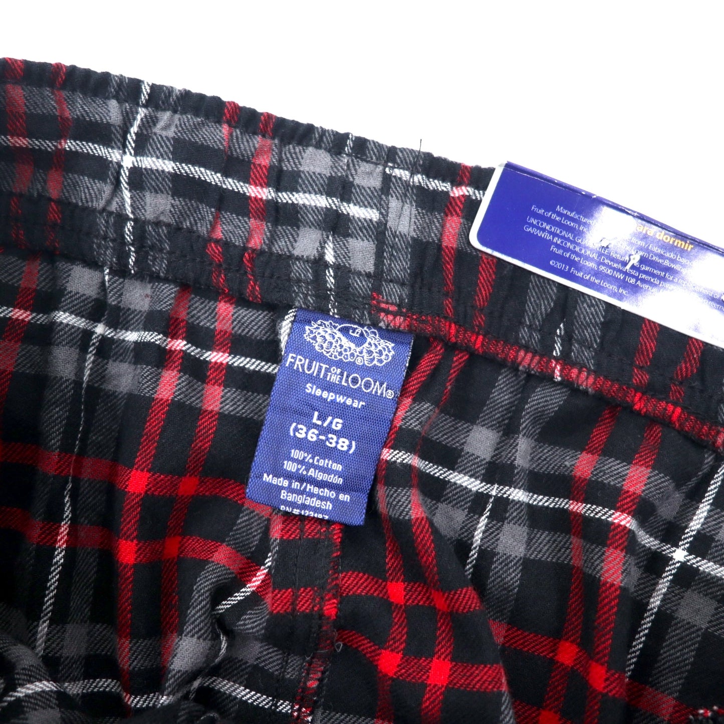 FRUIT OF THE LOOM パジャマパンツ イージーパンツ L ブラック レッド チェック コットン FOTL FLANNEL SLEEP PANT 未使用品