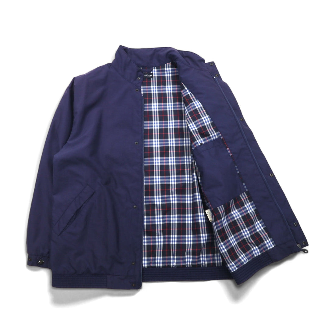 Burberry's GOLF Harrington Swing Top Jacket, Made in Portugal, Navy, Polyester, Nova Check Lining, Size L
