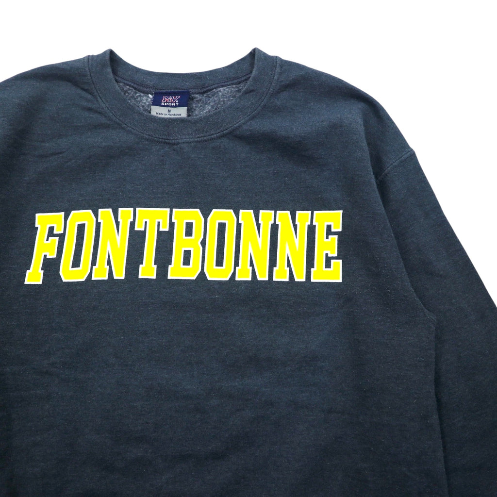 MV SPORT 90s College Print Sweatshirt M Grey Cotton Fleece Lining FONTBONNE