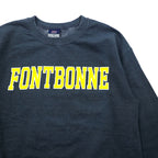 MV SPORT 90s College Print Sweatshirt M Grey Cotton Fleece Lining FONTBONNE