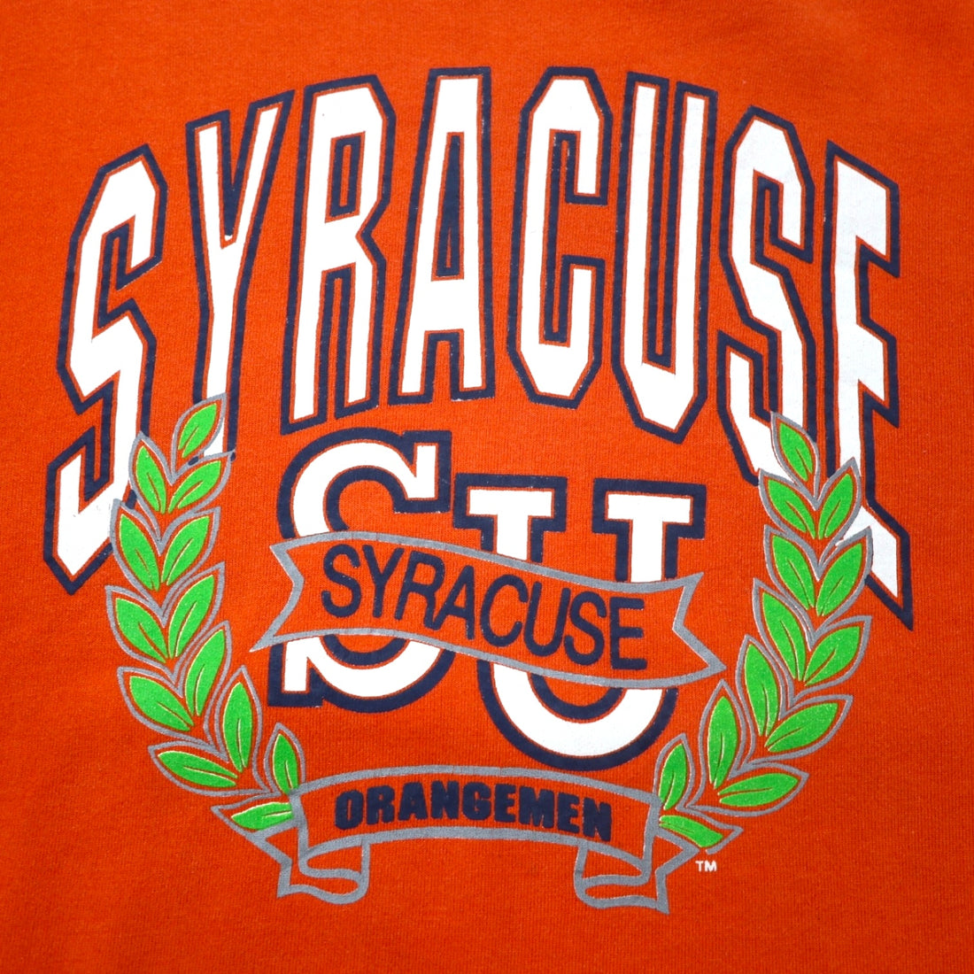 SAVVY by TRAU &amp; LOEVNER USA Made College Print Sweatshirt L Orange Cotton SYRACUSE