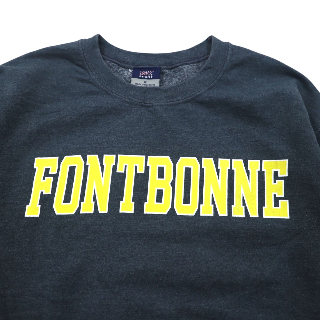 MV SPORT 90s College Print Sweatshirt M Grey Cotton Fleece Lining FONTBONNE