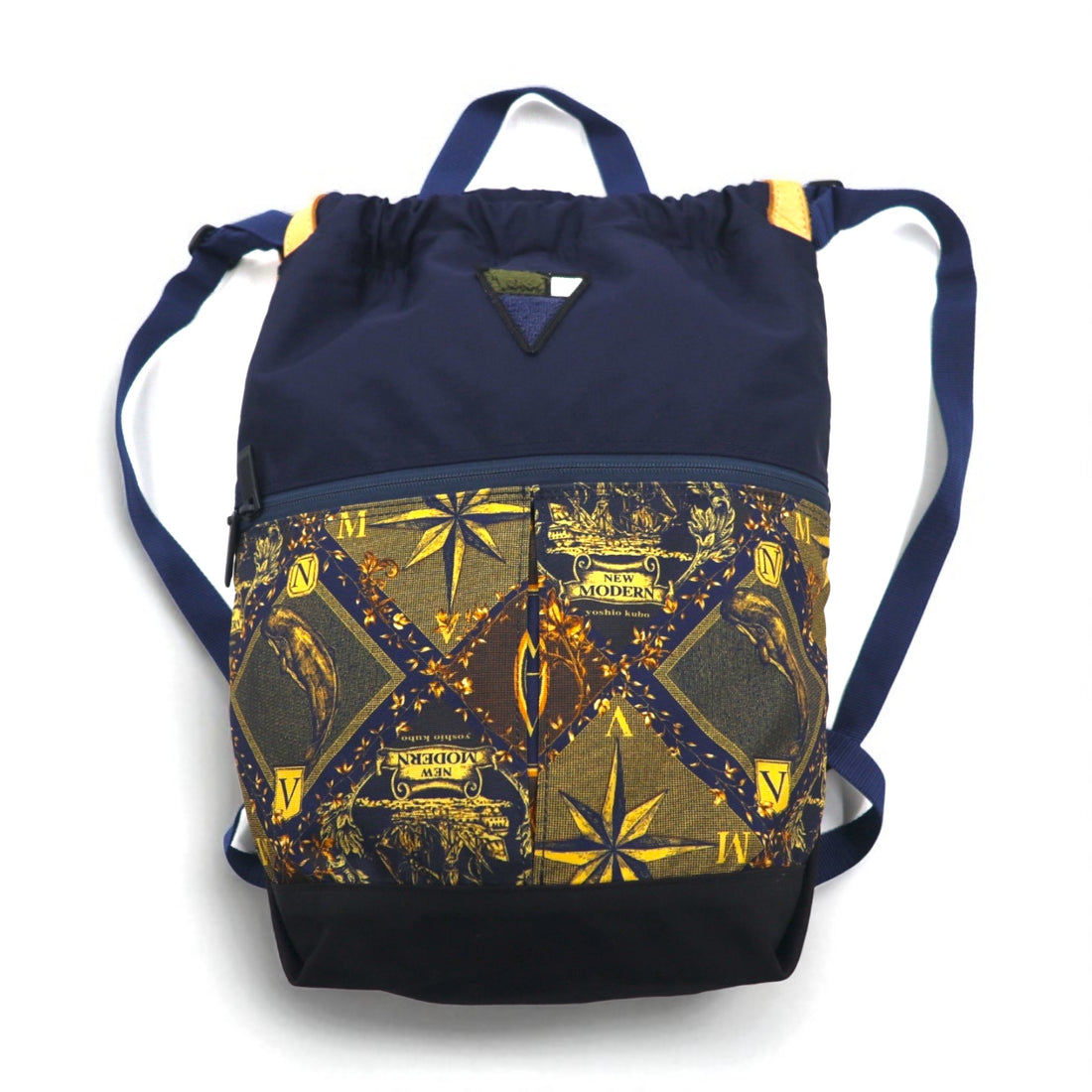 Yoshio Kubo x MSPC (MASTER PIECE) Drawstring Backpack/Knapsack, Navy Nylon and Leather, Made in Japan