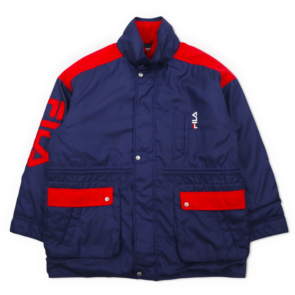 FILA 90s Sailing Jacket XL Navy Polyester Drawcord Quilted Liner