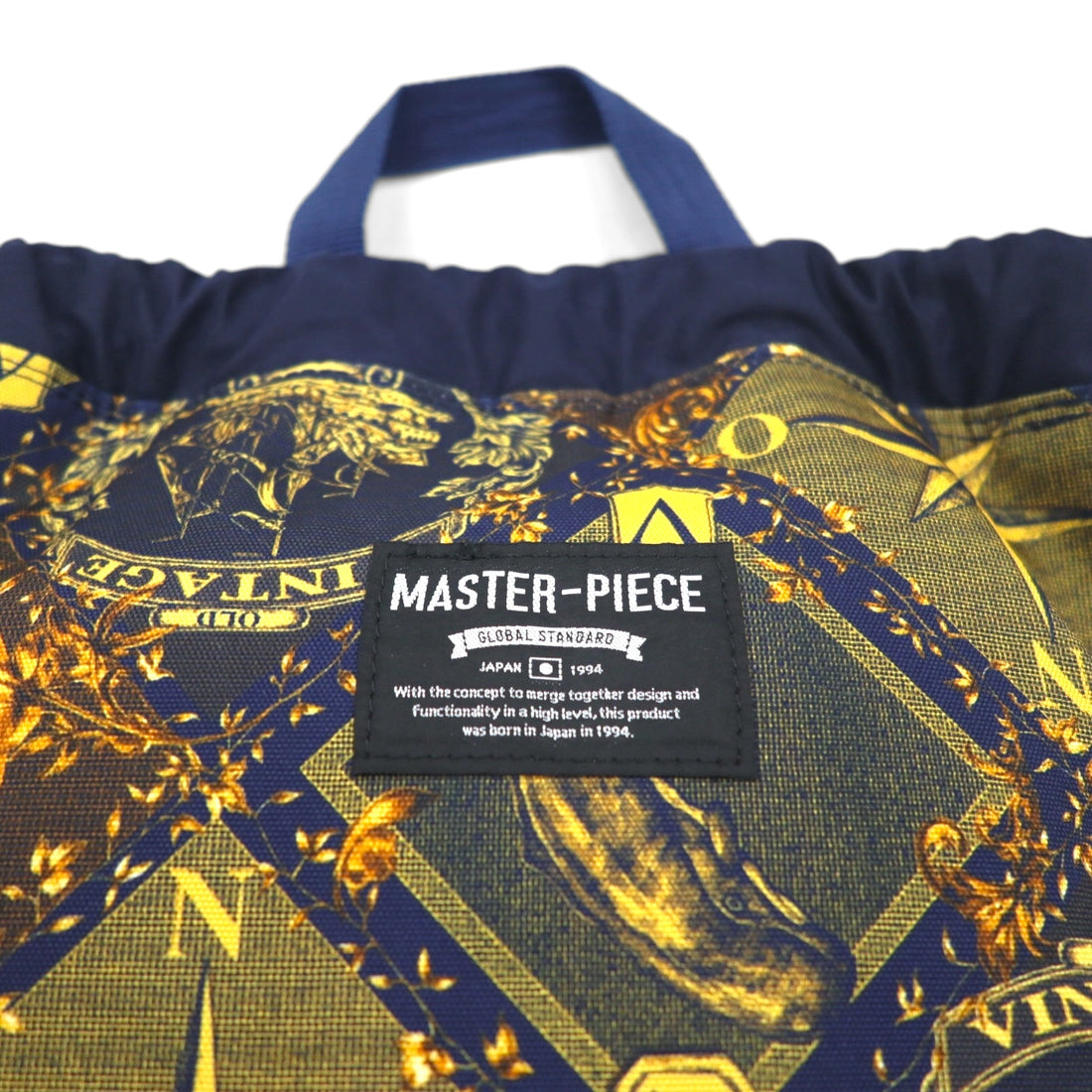 Yoshio Kubo x MSPC (MASTER PIECE) Drawstring Backpack/Knapsack, Navy Nylon and Leather, Made in Japan