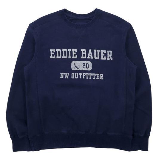 Eddie Bauer リバースウィーブ ロゴプリント スウェット L ネイビー コットン 裏起毛 NW OUTFITTER