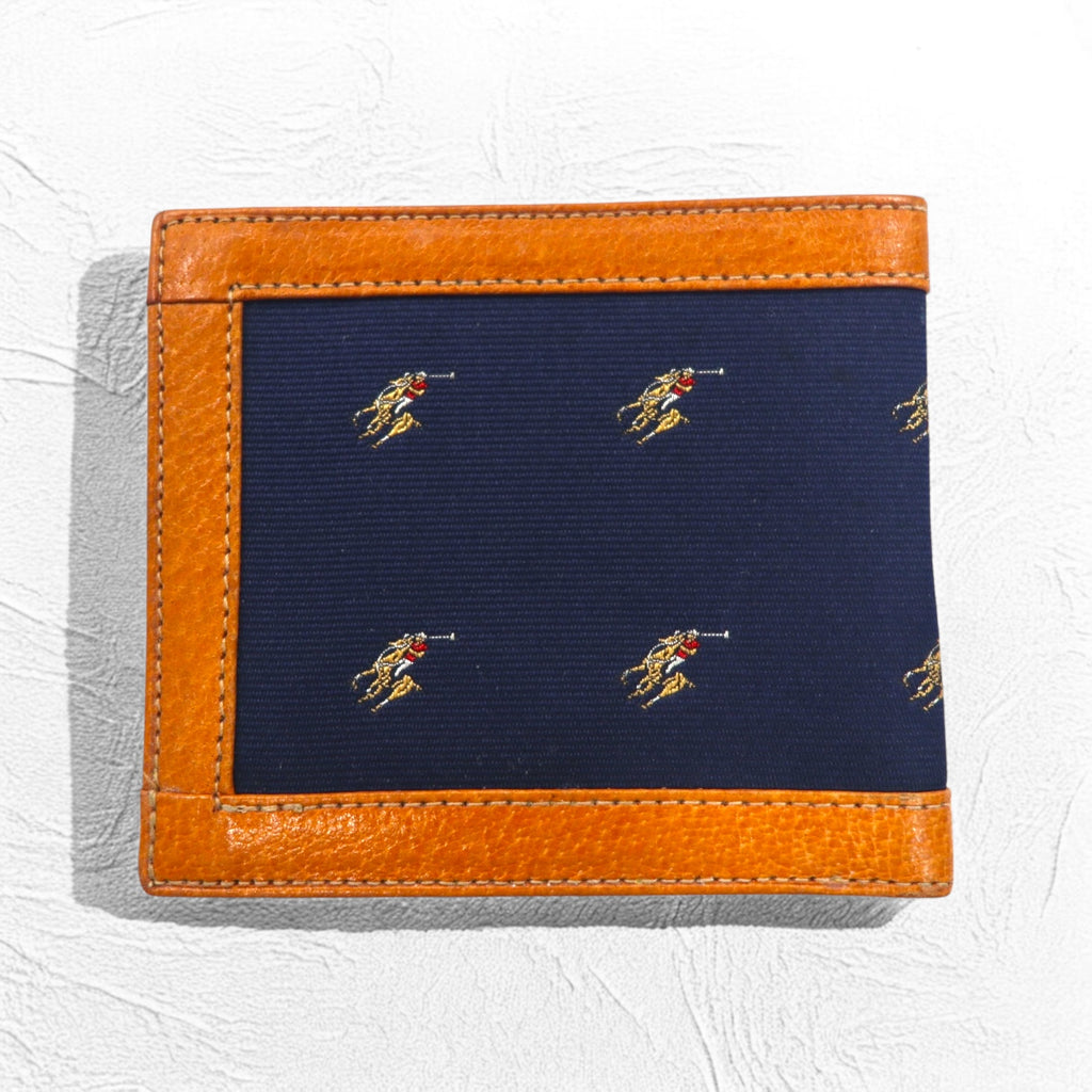 Polo by Ralph Lauren Bi-fold Wallet Card Case Leather Canvas Embroidered All-Over Pony
