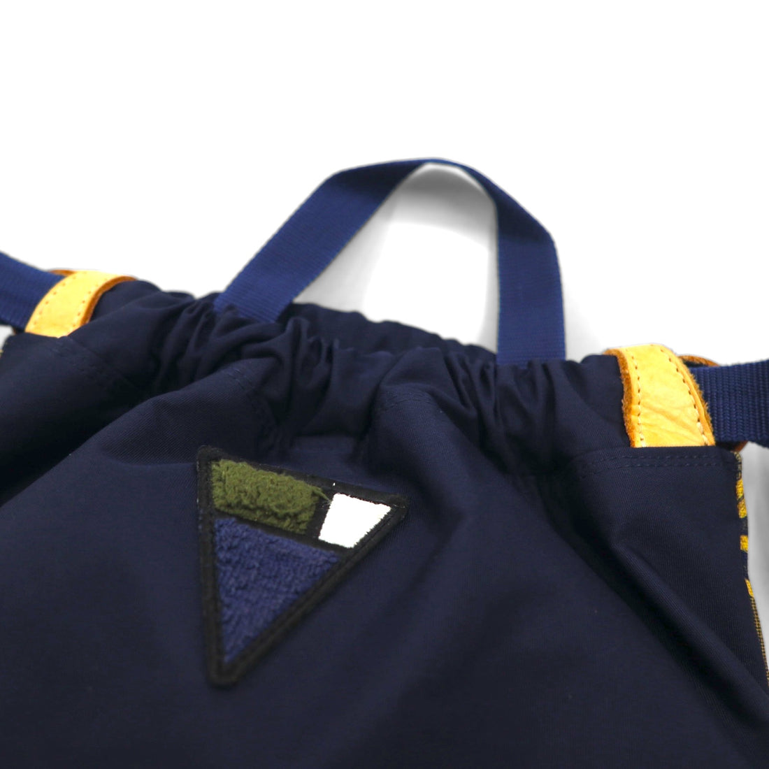 Yoshio Kubo x MSPC (MASTER PIECE) Drawstring Backpack/Knapsack, Navy Nylon and Leather, Made in Japan