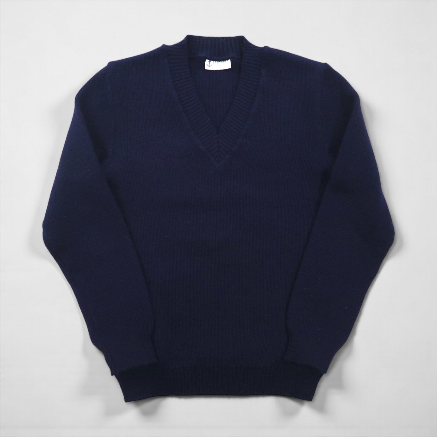 80s France Vintage TRICOMER V-Neck Knit Sweater, Made in France, Size M, Navy, Wool