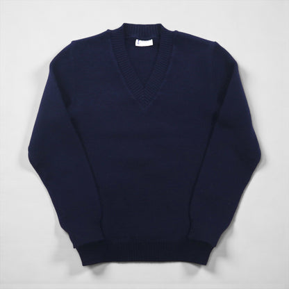 80s France Vintage TRICOMER V-Neck Knit Sweater, Made in France, Size M, Navy, Wool