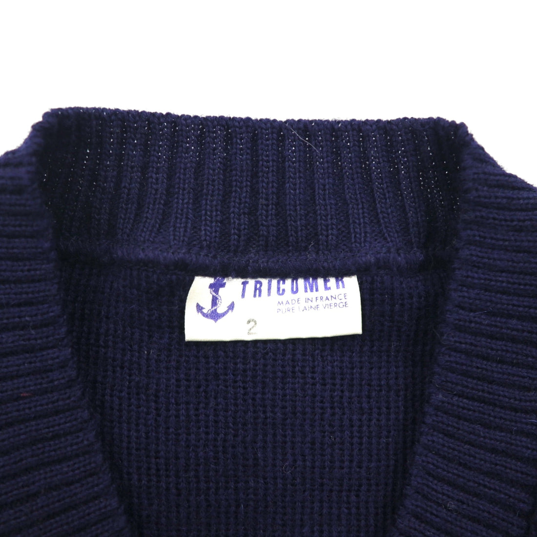 80s France Vintage TRICOMER V-Neck Knit 80年代 フランス製 Vネック ニット セーター M ネイビー 羊毛