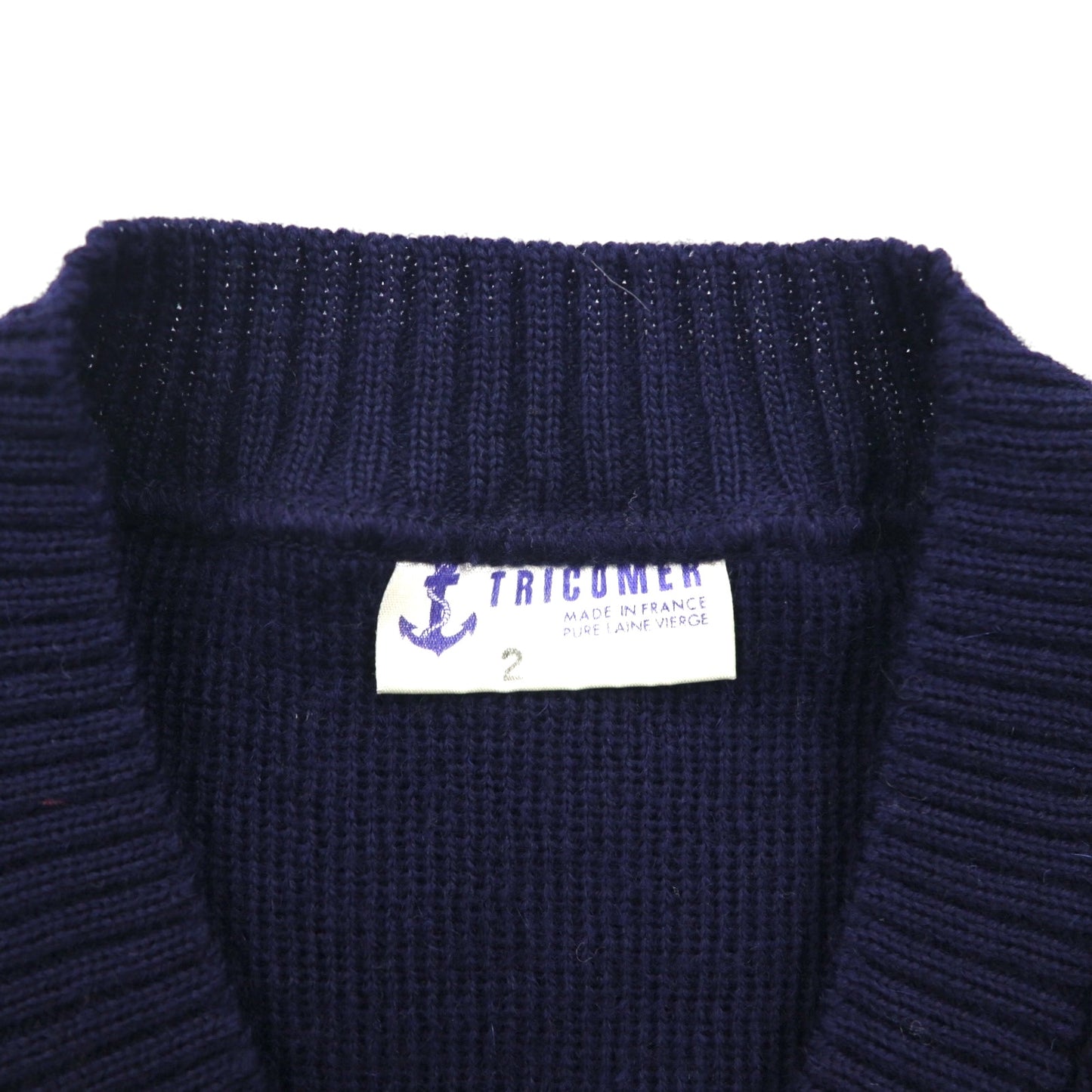 80s France Vintage TRICOMER V-Neck Knit Sweater, Made in France, Size M, Navy, Wool