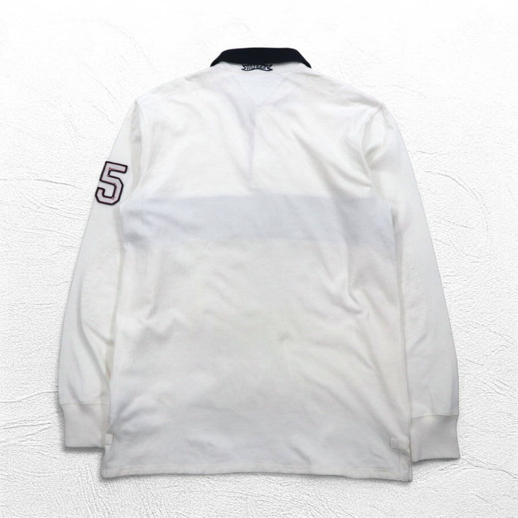 TOMMY HILFIGER SAILING Flag Logo Rugby Shirt L White Cotton Numbering